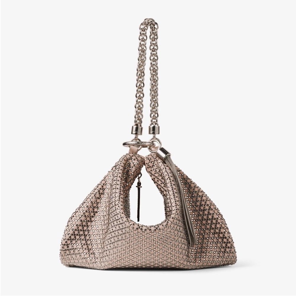 Jimmy Choo Ballet Pink Suede Clutch Bag with Diamond Motif and Crystal Hotfix